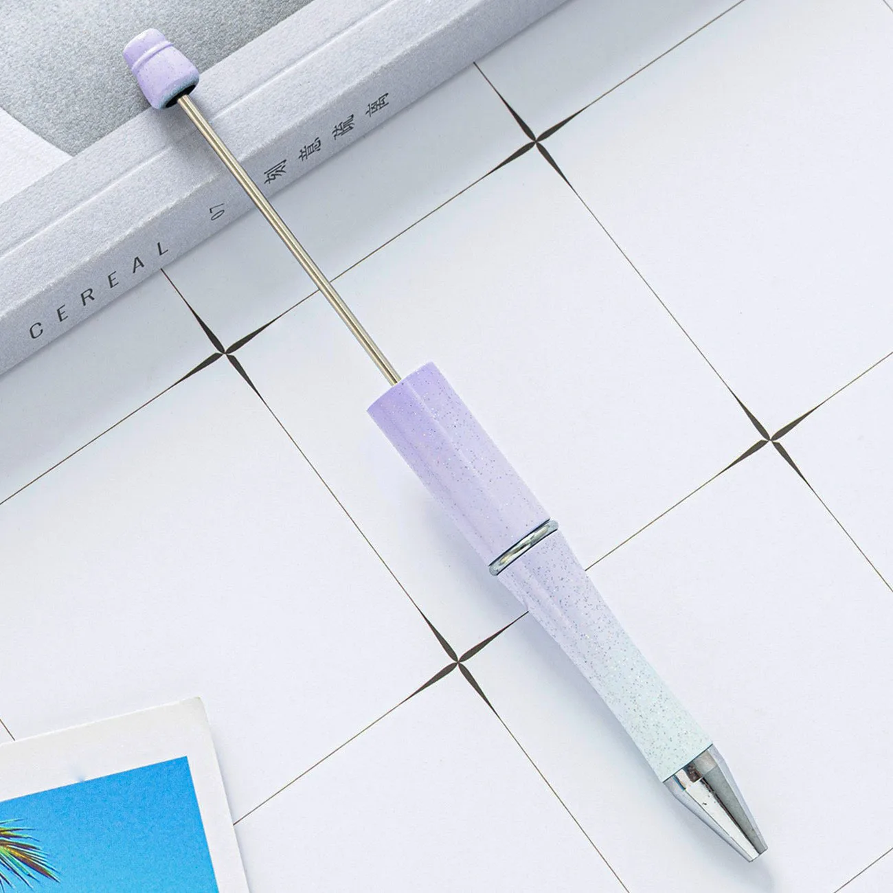 20Pcs Purple Series Gradient Cute Bead Pen DIY Handmade Rotating Beadable Ballpoint Pen Wholesale Gift Pens for Writing Tool