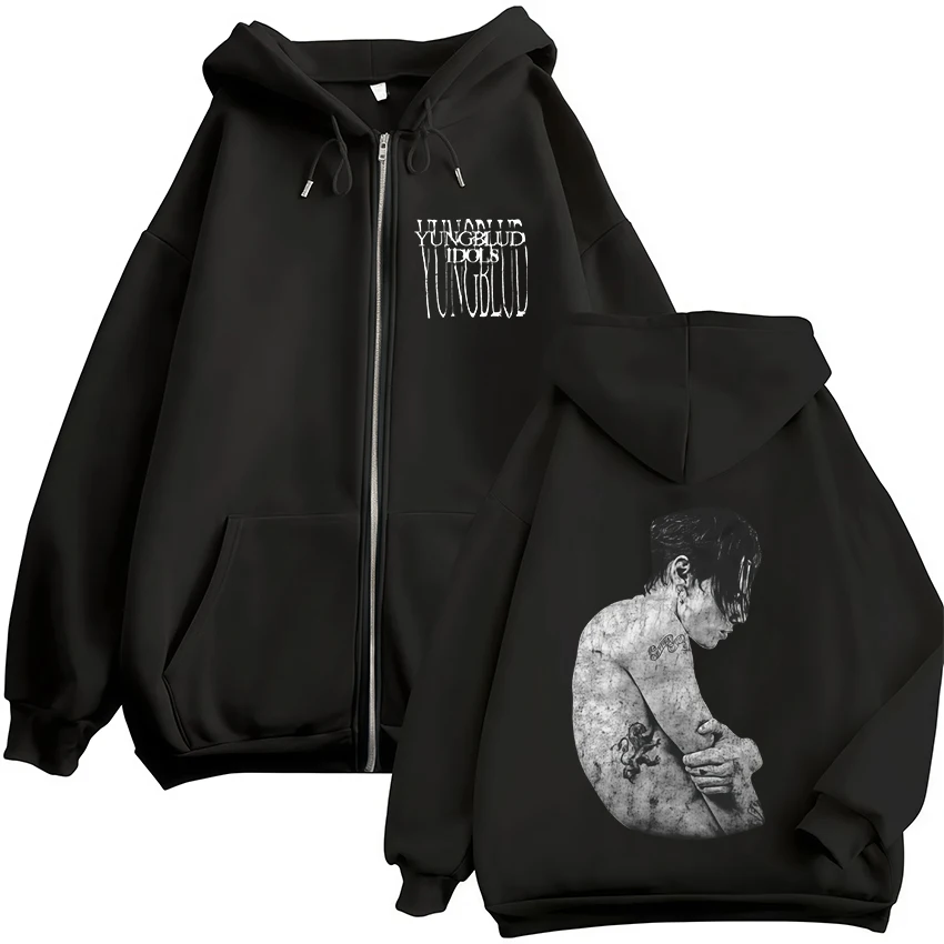 

Мужские модные винтажные толстовки на молнии с капюшоном Singer Yungblud IDOLS Album Tour, флисовые оверсайз пуловеры-куртки