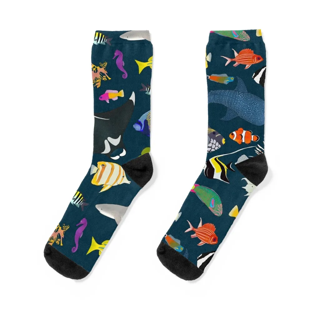 

Tropical Reef Fishes (Dark) Socks bright garter compression warm winter Running Socks Woman Men's