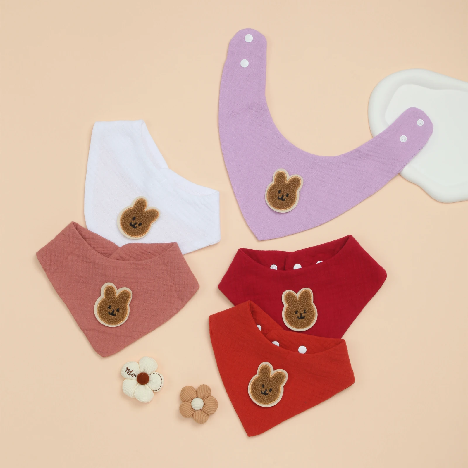 

Комплект из 5 мягких хлопковых нагрудников для маленьких девочек для слюней и прорезывания зубов, впитывающих слюней, регулируемых для новорожденных малышей