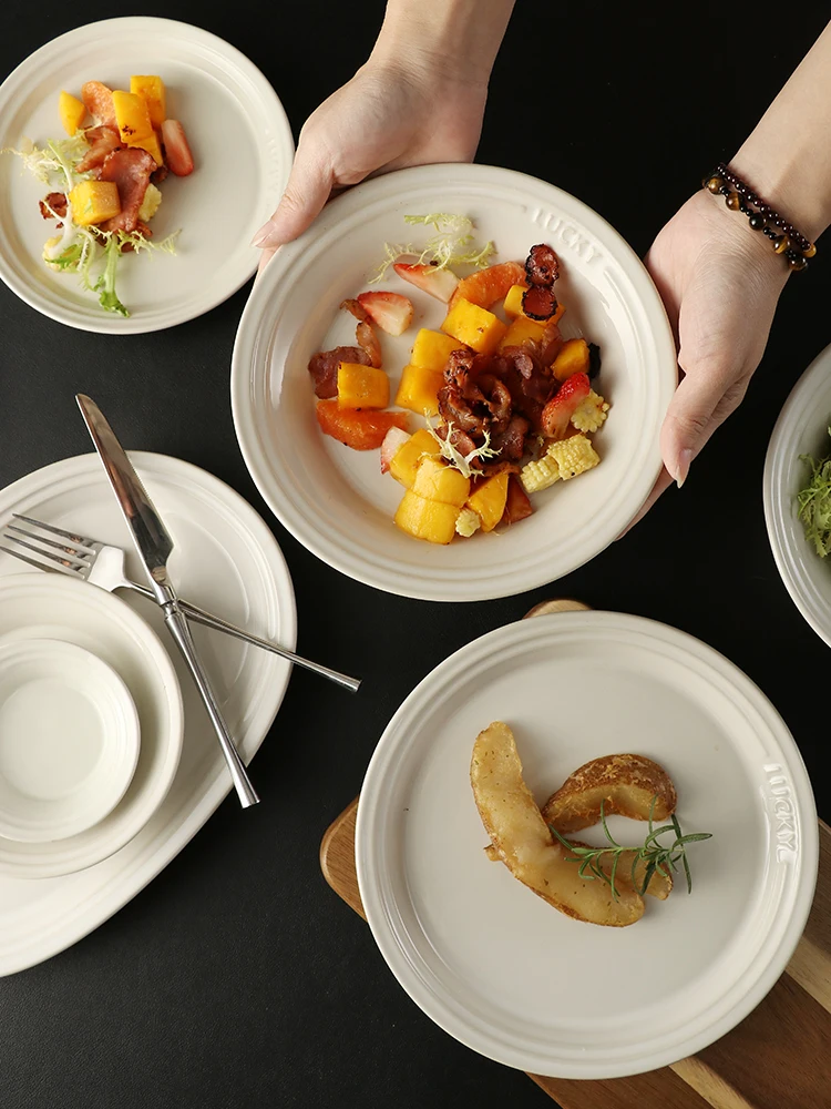 

Ele Home Use Dinner Plate Western Sle Breakfast Fi Plate Deep Di Cerc round Bowl Simple Design 8 Inches