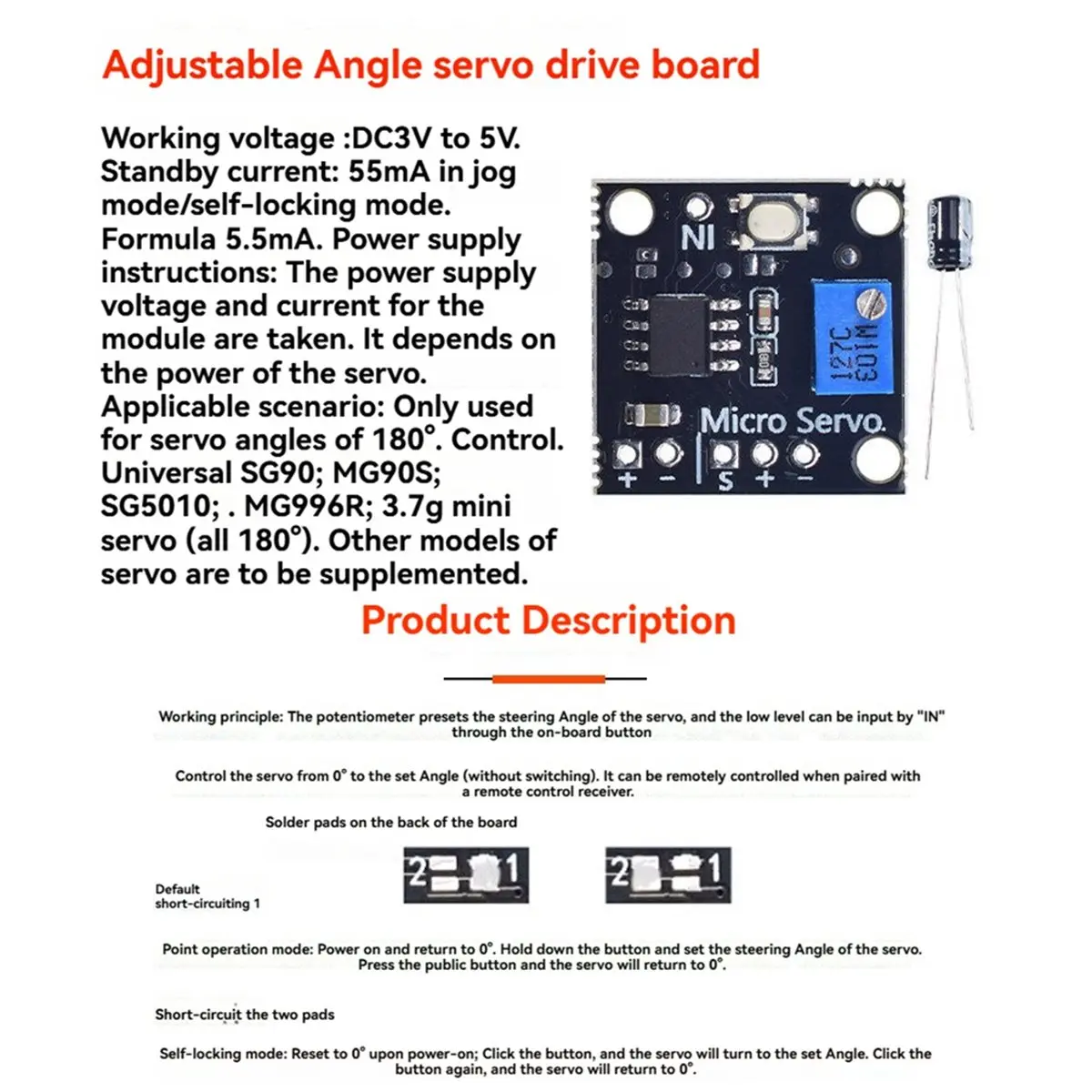 PHONE&GEAR Adjustable-Angle Servo Driver Board Servo Control Module for SG90//SG5010 180° Servo