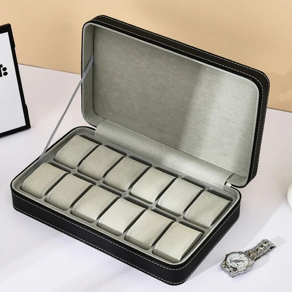 

Коробка для хранения часов из ПУ-кожи на 6/10/12 отделений, со съемными подушечками, демонстрационный бокс для часов, органайзер для часов на молнии из флокированной ткани, дорожный футляр