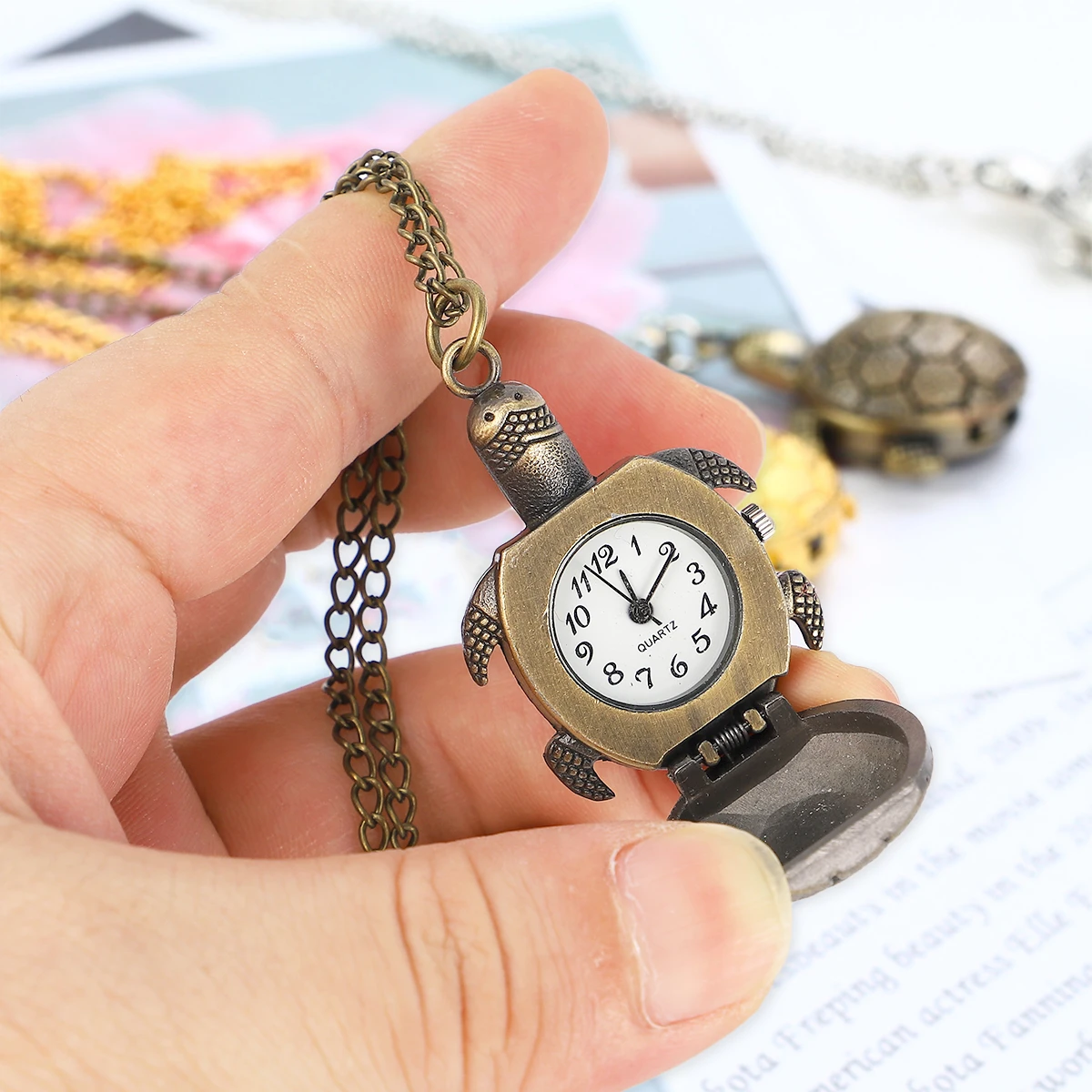 1 قطعة جيب خمر الرجعية شكل السلحفاة خفيفة الوزن سلسلة كوارتز ساعة للرجال النساء ساعة الجيب الميكانيكية قسط المعادن هدية