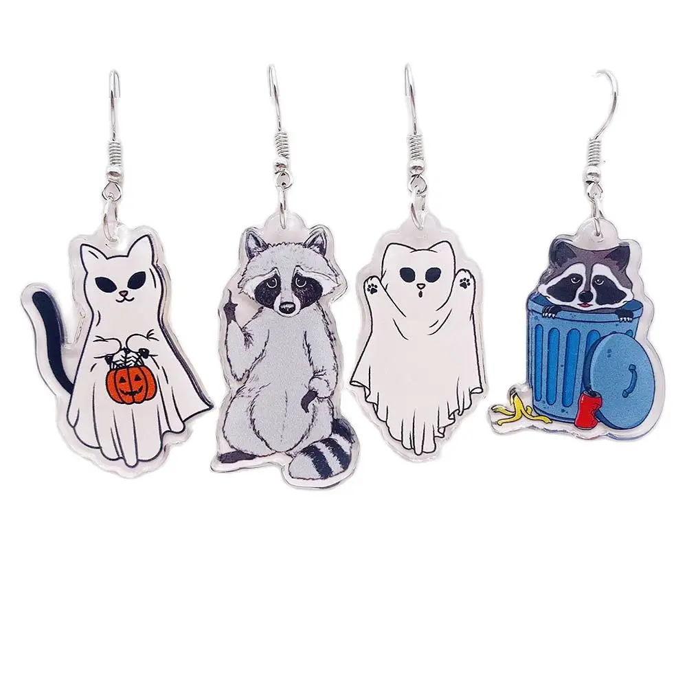 New Halloween Earrings Pumpkin Cat Ghost Garbage Bin Cat Acrylic Pendant Earrings Halloween Decorative Gift