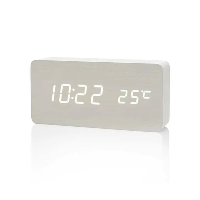Houten digitale wekker LED-tafelklok met temperatuur voor slaapkamer, bureaudecoraties