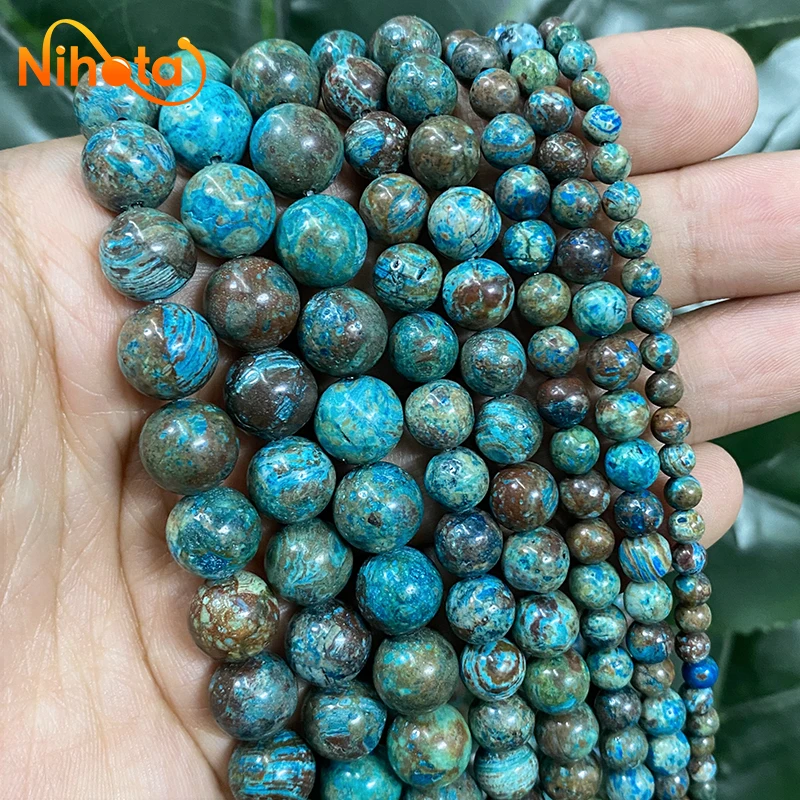 Natural Stone Beads Slab Blue Ocean Jaspers Round Beads 15\'\' Strand DIY Jewelry Making Charms Bracelet Accessories 4/6/8/10/12mm