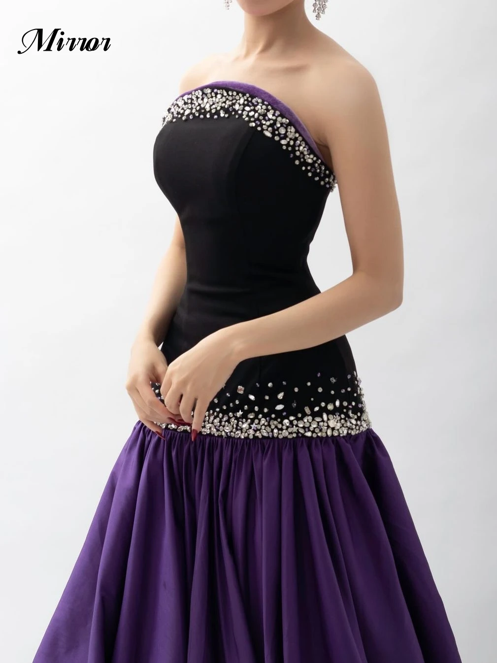 Mirror Dress Elegant Vintage Sexy Black Purple Crystal Beading A-Line Customize Formal Occasion Prom Dress Evening Party Gowns