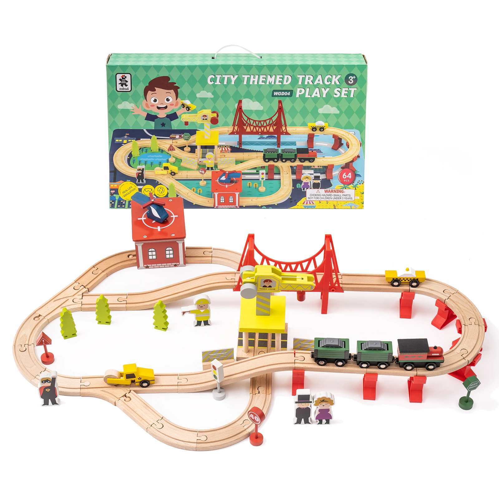 Wooden Train Set Wooden Train Track Set with Magnetic Trains Bridge Ramp Toy Train Set for Kids (5 pcs an order)