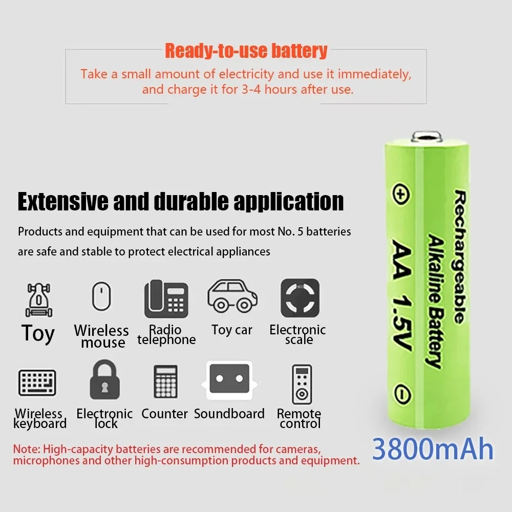 1.5V AA 3800mAh NI-MH Rechargeable Battery for Torch Toys Clock MP3 Player Wireless Keyboard Wireless Mouse Replace Rechargeable