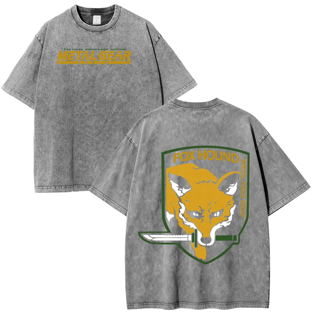 Metal Gear Solid Game FOX HOUND Logo Vintage Washed T-shirt Men Women Fashion Clothing Oversized Short Sleeve T Shirt Streetwear