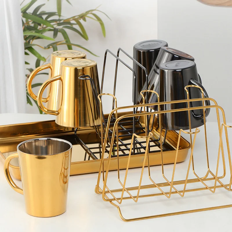 

Home Color Mug Living Room Water Cup Storage Set Cup Holder Portable Storage Rack Coffee Milk Tea Cup Stainless Steel Tray