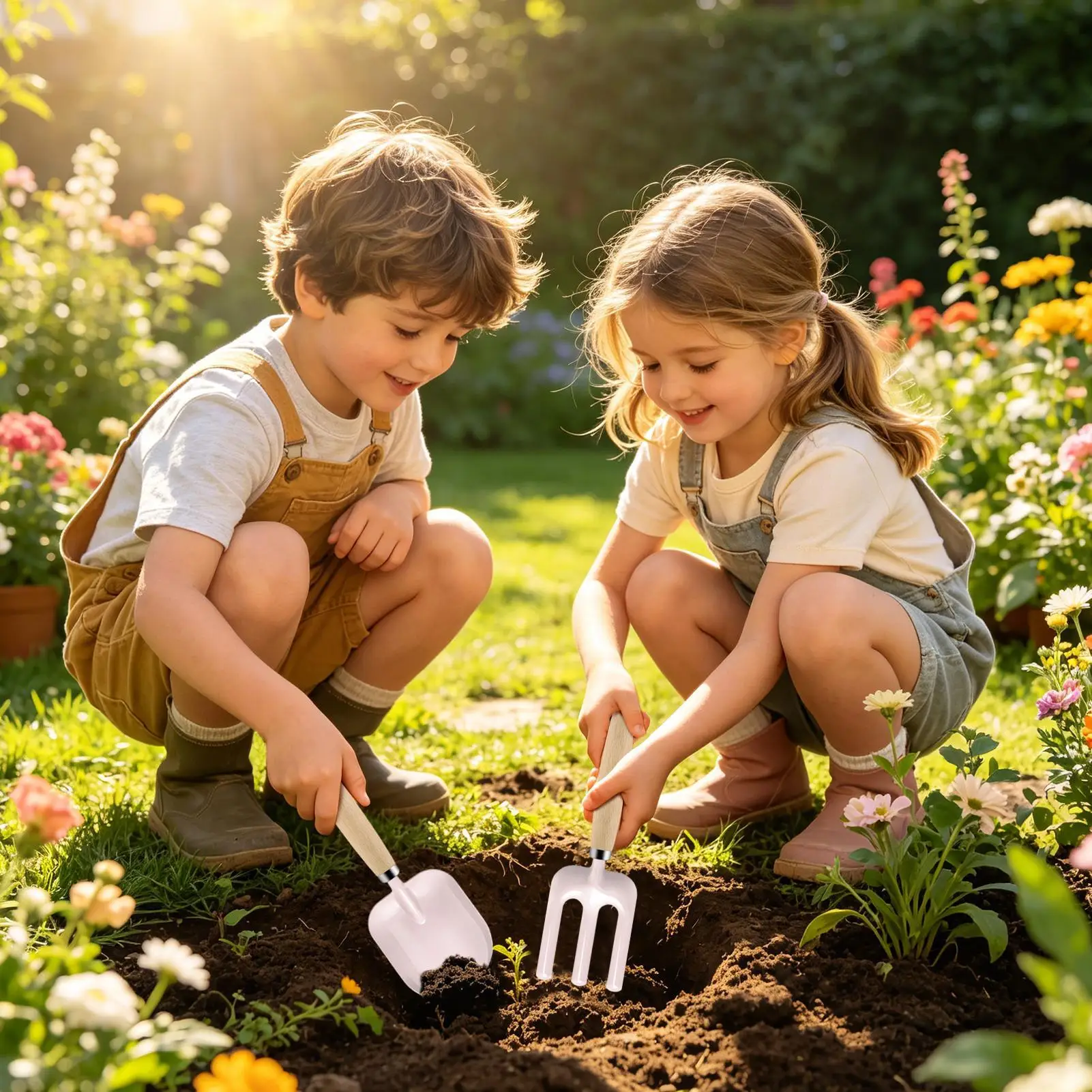 Kids Gardening Set Sensory Interactive Pretend Play Playset Kids Digging Dirt Shovels For Children Boys Girls Backyard Yard