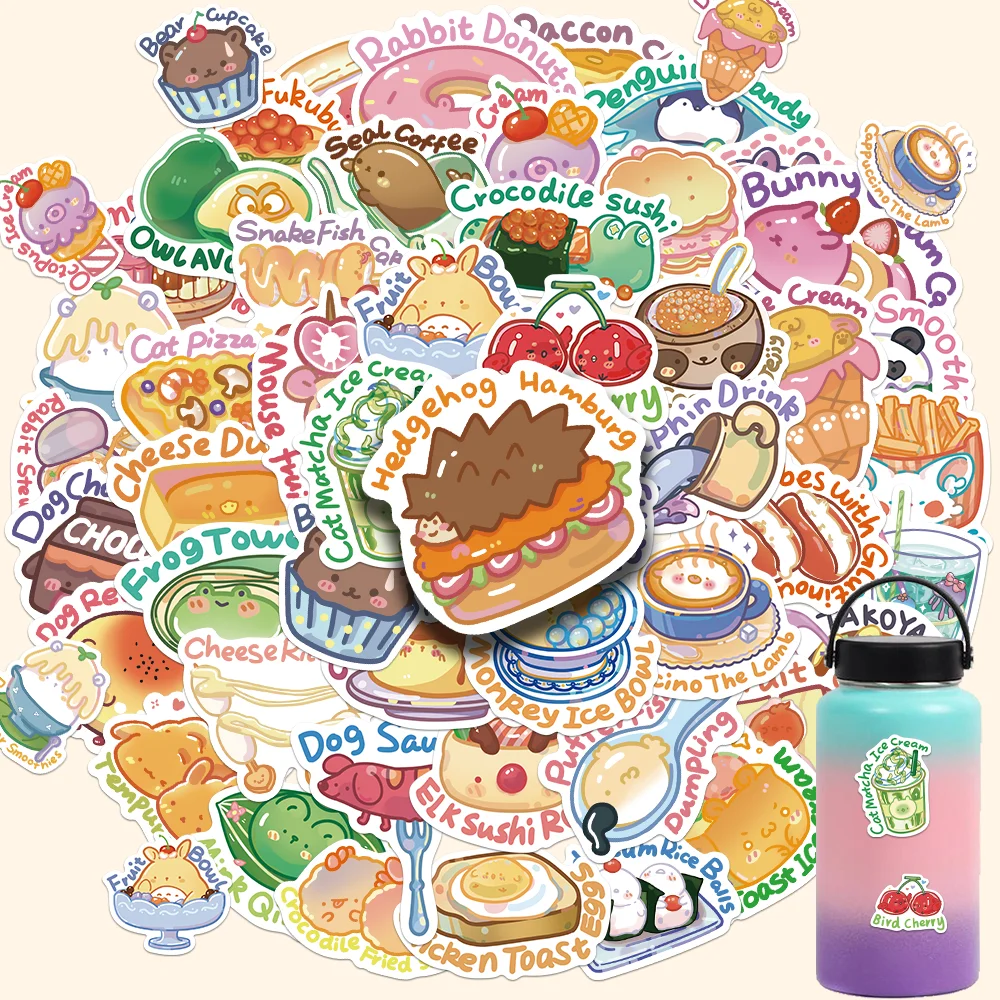 

50PCS Cartoon Food Drink Candy Graffiti Vinyl Stickers Decals for Water Bottle Laptop Skateboard Scrapbook Luggage Kids Toy