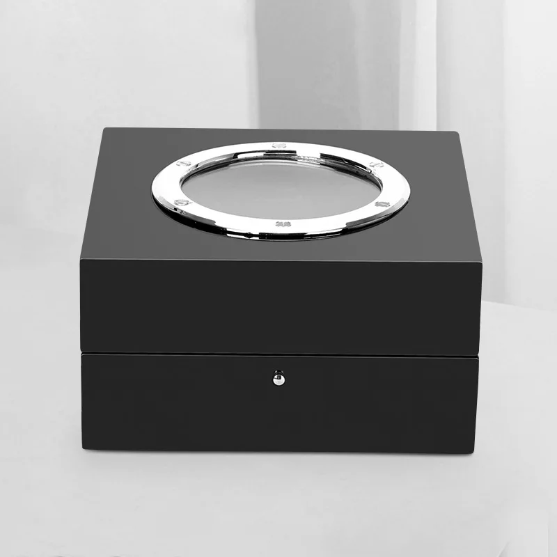 Customized Logo Exquisite Piano Lacquer Circular Skylight PU Leather Lining Watch Display Box Dust-Proof Luxury Jewelry Case