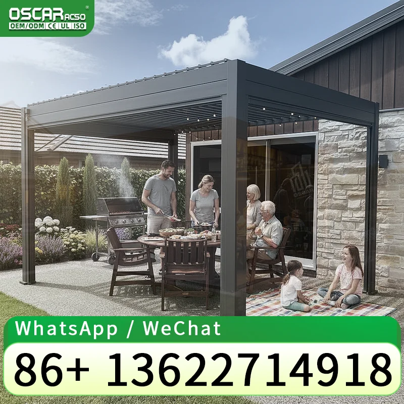 DIY Modern Outdoor Garden Motorized Retractable Louvered Roof Waterproof Aluminum Pergola for Patio Backyard Poolside pergola