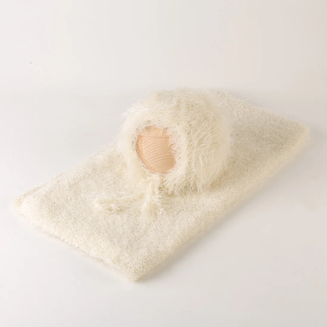 Branco malha estiramento fuzzy envoltório Beanie Set para recém-nascidos, adereços de fotografia, infantil Fluffy Wrap, Baby Bonnet, Photo Shoot