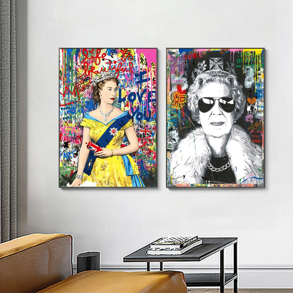 Pop Street Graffiti Elizabeth Queen Wall Art Poster Modern Home Decoration Mural Picture Print Canvas Painting Living Room Decor