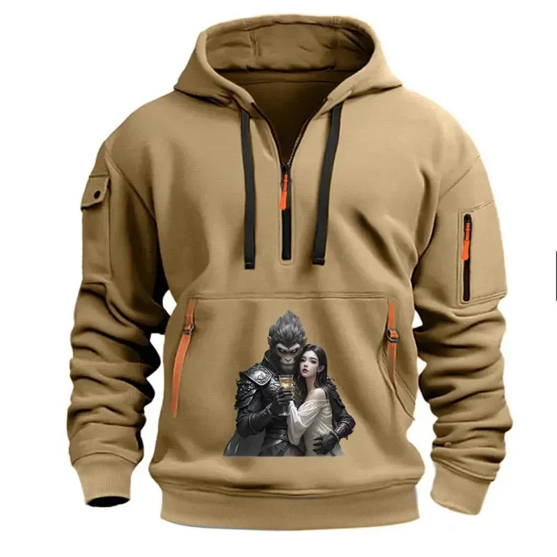 

New autumn and winter trendy casual men's multi-pocket pullover and fashionable printed outdoor fitness men's jogging pants