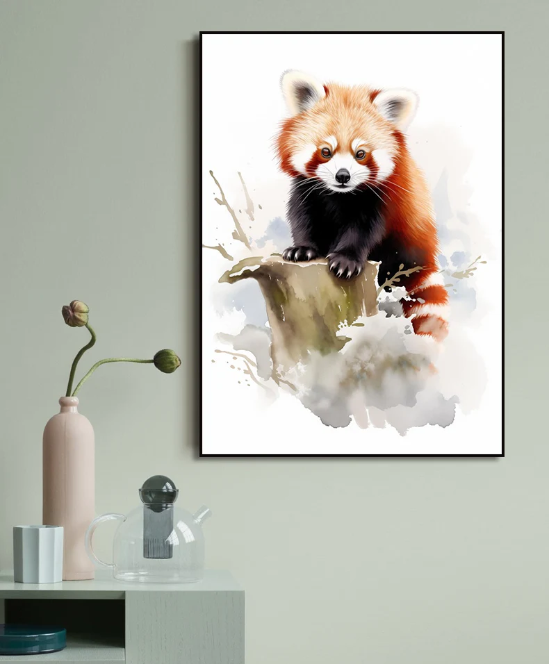 Red Panda Watercolor Arts Poster Print Canvas Art Pictures for Livng Room and Children Bedroom Home Decor Frameless Painting