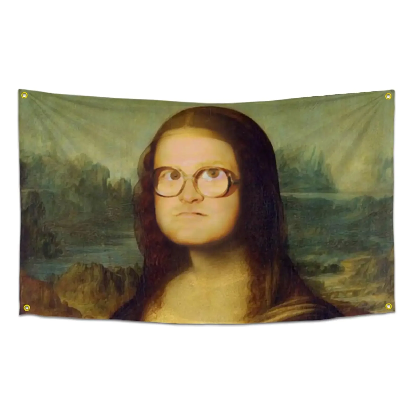 Mona Lisa Flag Funny Poster Tapestry Durable Man Cave Wall Flag Pop Art Home Decoration 3x5 Feet Banner with 4 Brass Grommets