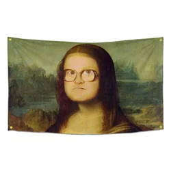 Mona Lisa Flag Funny Poster Tapestry Durable Man Cave Wall Flag Pop Art Home Decoration 3x5 Feet Banner with 4 Brass Grommets