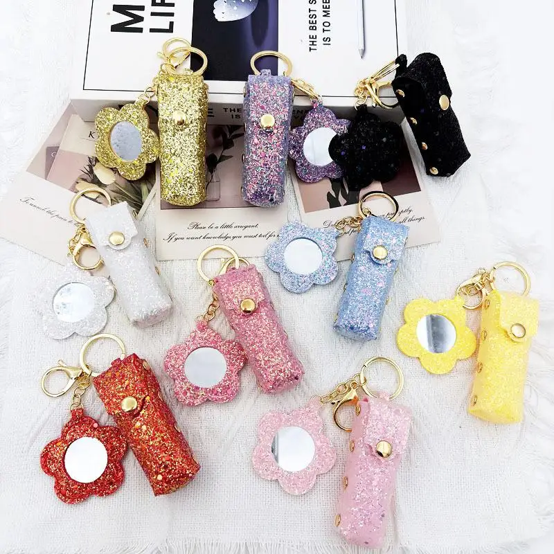 Portable Lipstick Bag Pouch Lip Balm Bag Keychain Holder Creative Lipsticks Protective Cover With Mirror