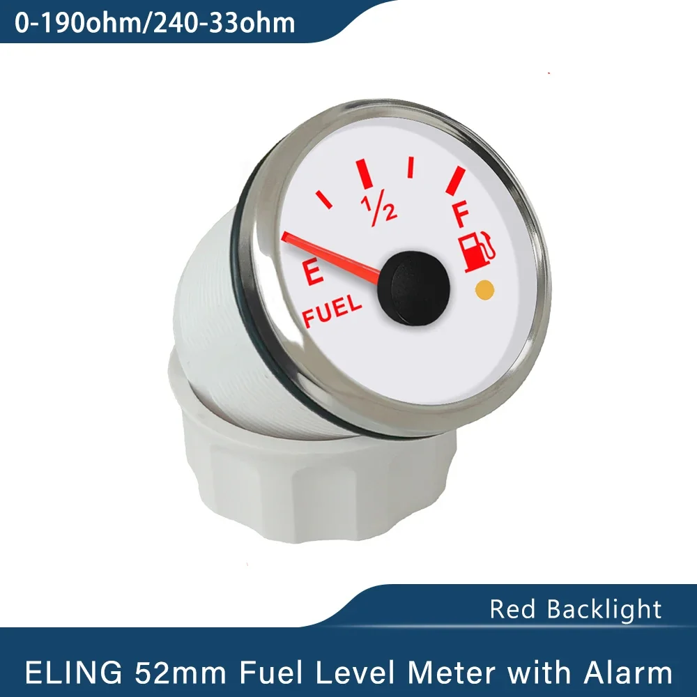ELING 52mm Fuel Level Gauge Meter 0-190ohm 240-33ohm with Red Backlight and Alarm for 12V 24V Auto Ships Motorcycle Universal view 6