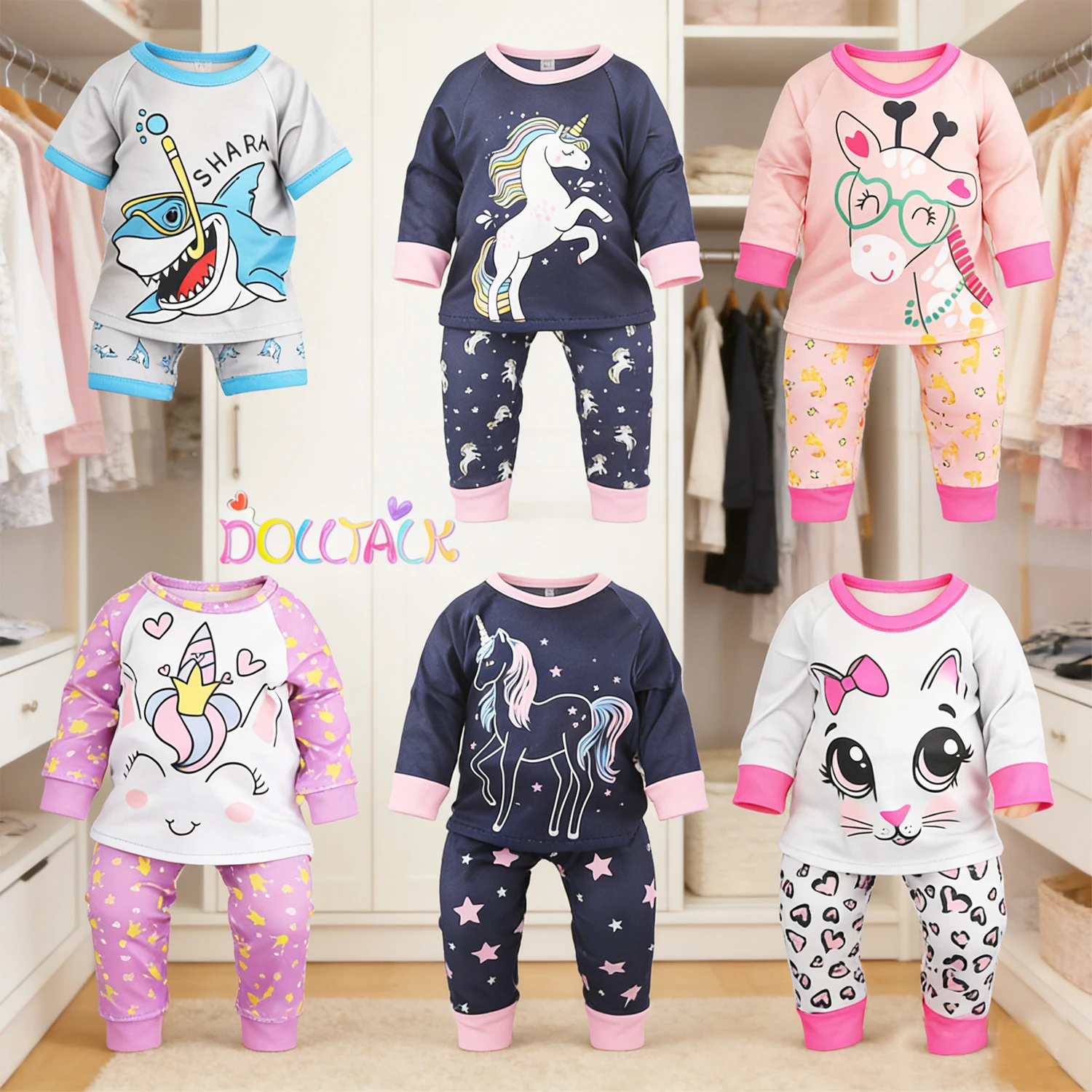 

Комплект одежды с футболкой и шортами в виде милых кошек, животных, акул, Пижама подходит для американской куклы 18-дюймовой девочки и куклы-младенца 43 см, игрушечной куклы