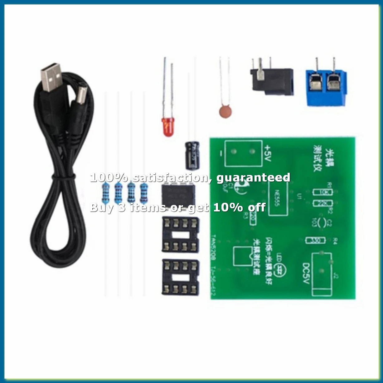 ●Optocoupler Tester Kit 555 Application Circuit Board Practice Welding DIY Electronic Spare Parts Kit with DC Cable