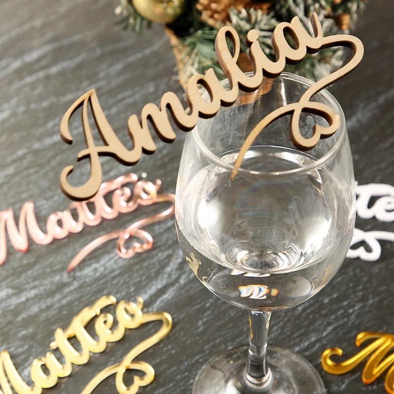 Personalized glass decor Custom wine charm Wedding wine charms Gold wine charms Wine glass charms Wedding charm Laser cut name