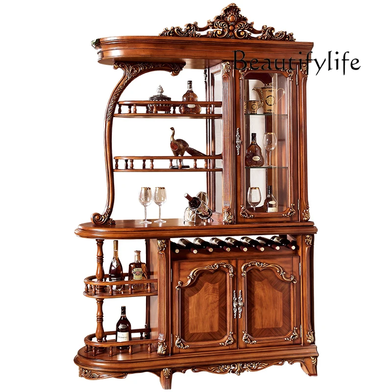 American solid wood entrance wine cabinet entry door decoration partition living room European wine rack foyer cabinet