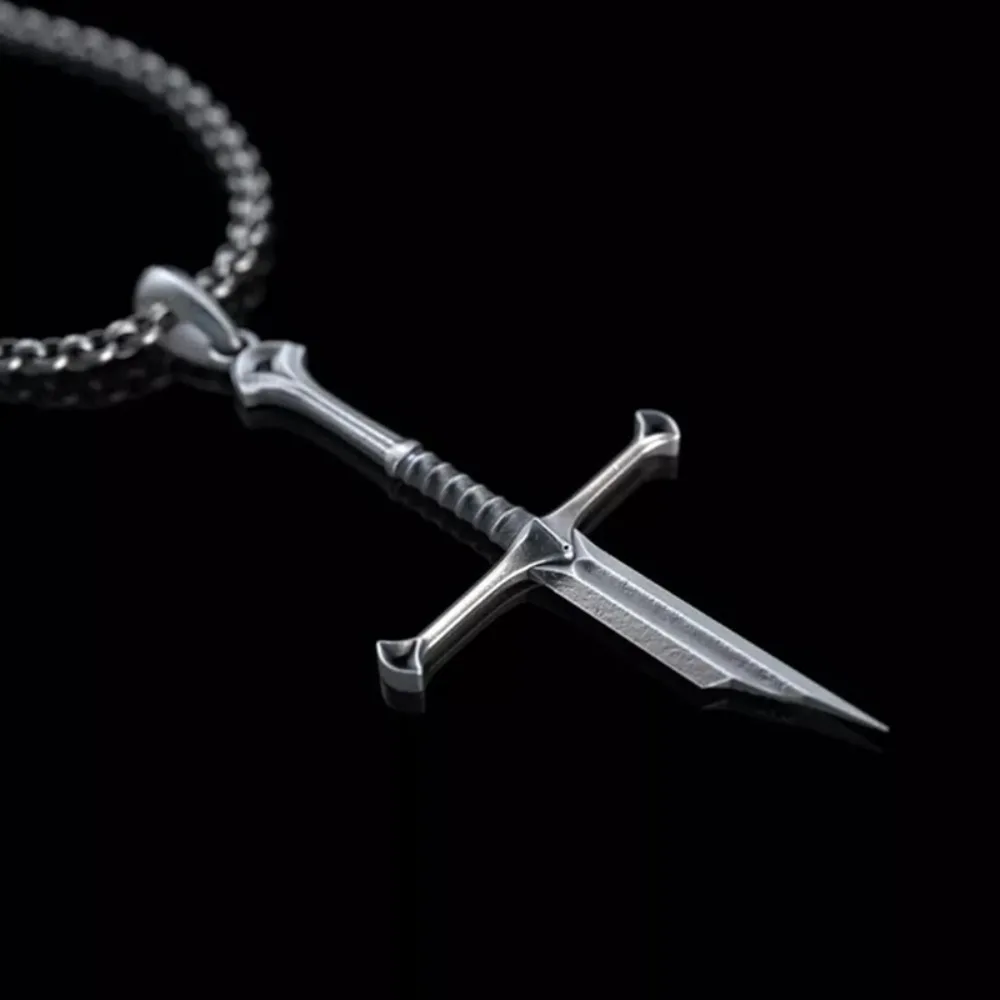 Personality Gothic Silver Color Warrior Broken Sword Cross Pendant Necklace for Women Men Hallowmas Hip-hop Punk Jewelry Gifts