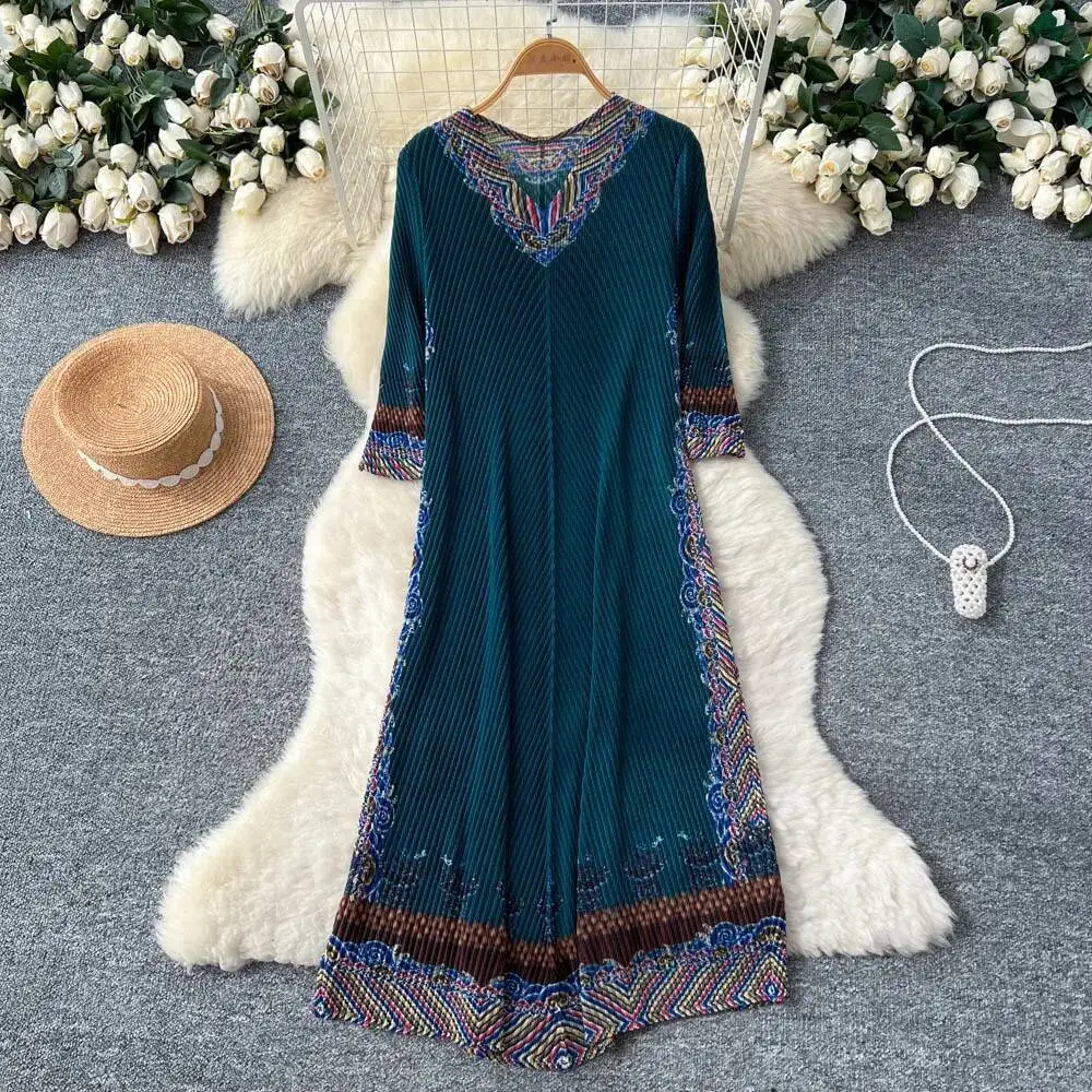 ชุดเดรสวินเทจแขนยาวแบบต่อผ้าสไตล์ลำลองสำหรับงานเลี้ยงตอนเย็น ชุดเดรสสำหรับงานพิธีในสไตล์ไฮสตรีทสำหรับผู้หญิง