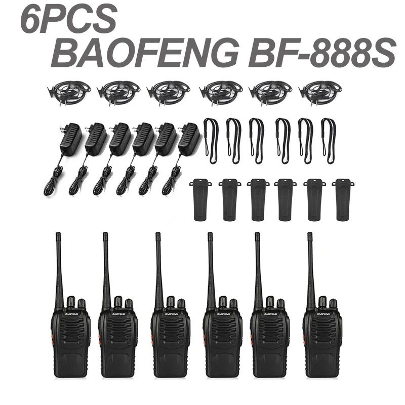 Bovenkant! 6pcs walkie talkie professionele 888S twee manier radio lange afstand Draadloze set radio uhf communicator voeg oortelefoon toe