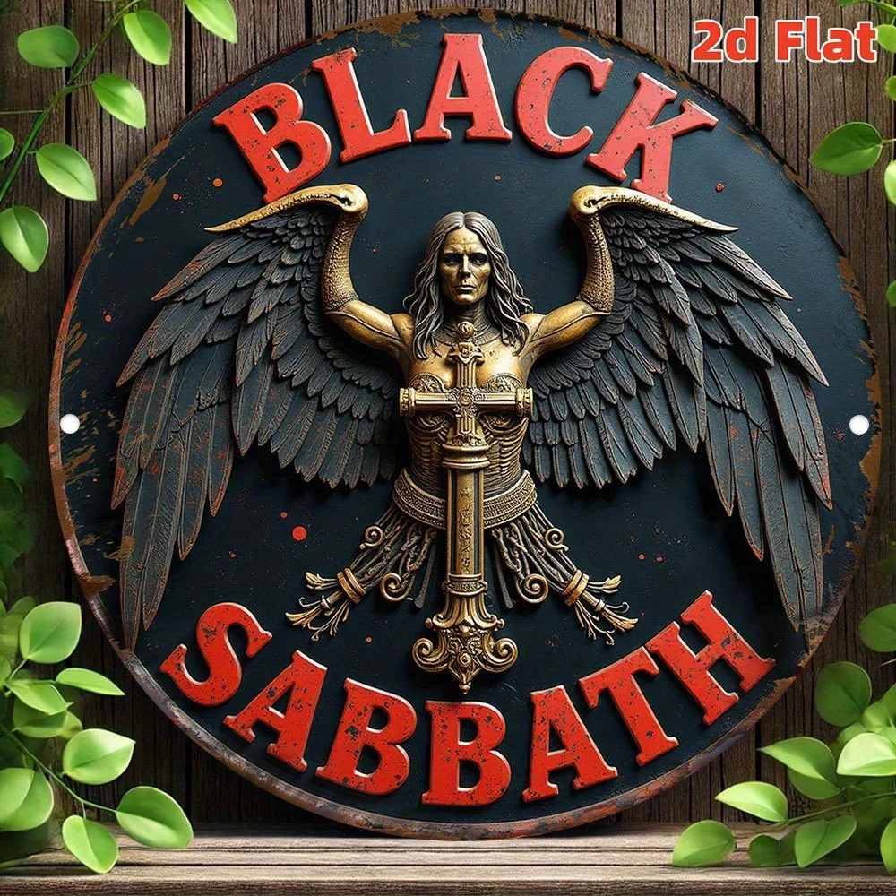 2D Flat "Black Sabbath Heavy Metal Angel" 19,79x19,79 cm Sinal de lata de alumínio para casa, café, decoração de bar - Presente exclusivo garagem D