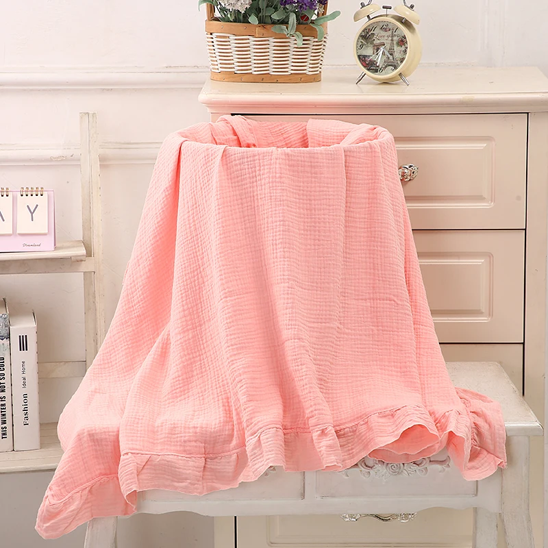 100% Organic Cotton Baby Wrap Gauze Ruffle Baby Blanket Newborn Security Muslin Swaddle Blanket