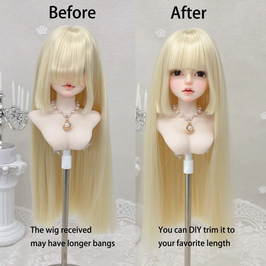 BJD/SD Doll Wig Soft Silk 3/4/6 Points Princess Bangs Cut Long Straight Hair Style Can Be Hand Modified DIY Hair Accessories