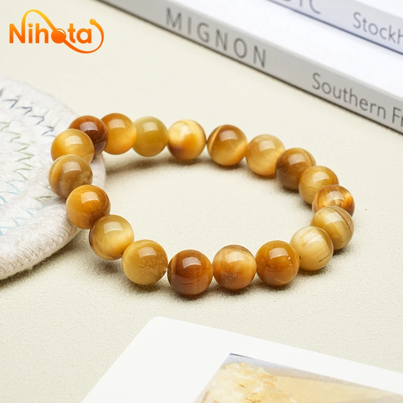 Natural Golden Tiger Eye Stone Bracelet for Women and Men Elastic Strand Bracelets Unisex Jewellry Energy Bangles 6/8/10/12mm