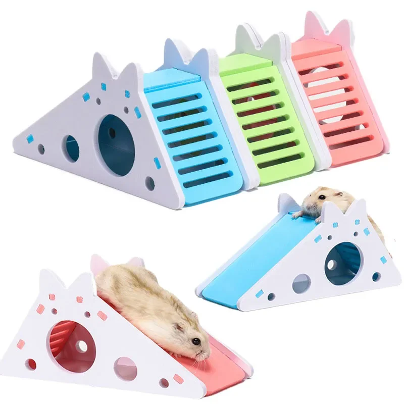 

Assembled Hamster Slide Toy Guinea Pig Golden Bear Wooden Colorful Hamster House Small Pets Cage Toys Hamster Accessories