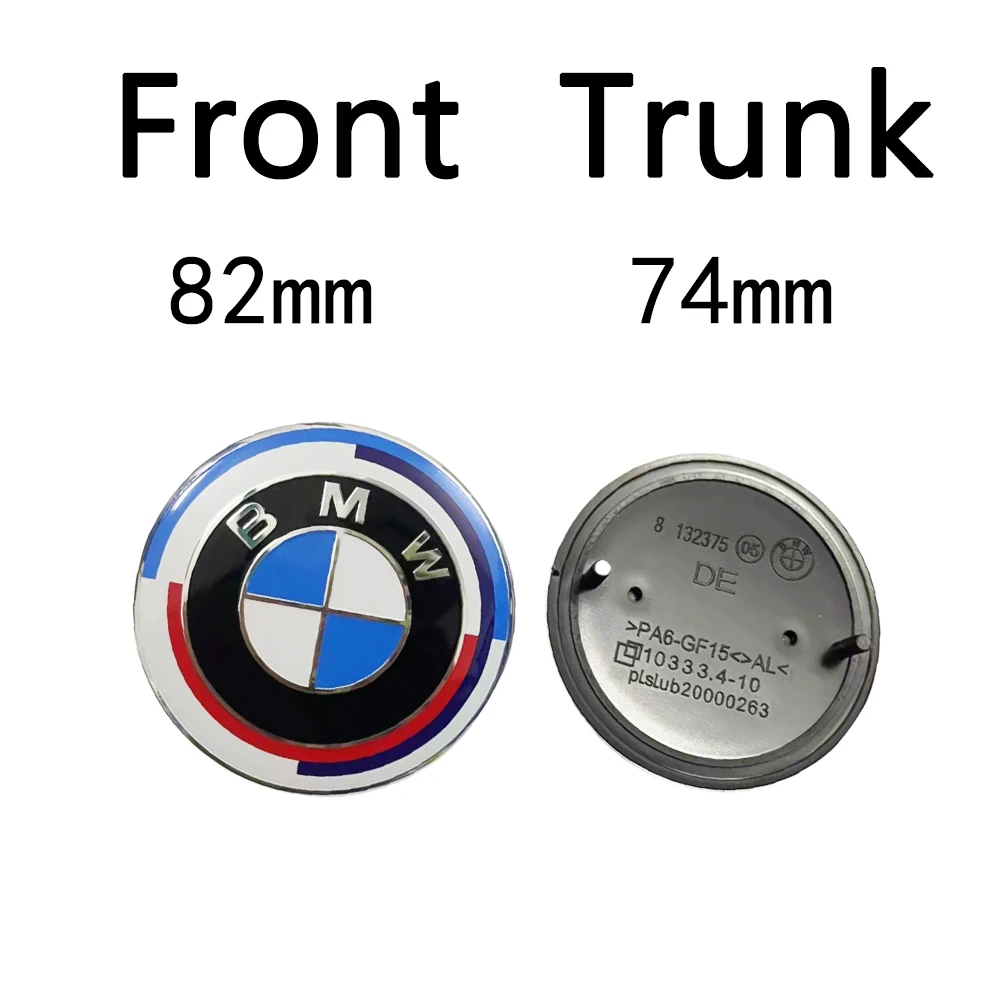 2Pcs ABS 74mm 82mm Car Front Hood Bonnet Emblem Logo Rear Trunk Badge For BMW M E46 F10 F30 E39 E36 F20 G20 G30 X1 X2 X3 X4 X5