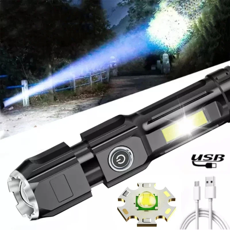 

LED Flashlight USB Rechargeable Mini COB Torch with Tail Magnet Waterproof Zoom Camping Lantern 4 Modes Powerful Fishing Light