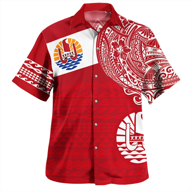 New Summer Vintage 3D Polynesian Islands Printed Shirts Polynesian Coat Of Arm Graphic Short Shirts Men Fashion Cool Clothes Top