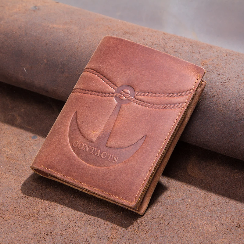 CONTACT\'S Genuine Leather Short Wallets for Men Anchor Pattern Card Holders Zipper Coin Purses Money Clips Men\'s Bags Handbags