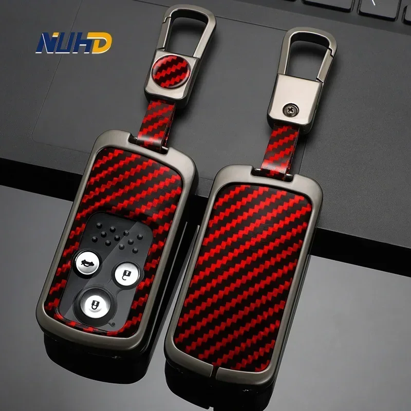 

Carbon Fiber Car Key Case Keychain For Honda Accord CIVIC CRV Fit 2 3 Buttons Smart Remote Auto Key Cover Protector Accessories