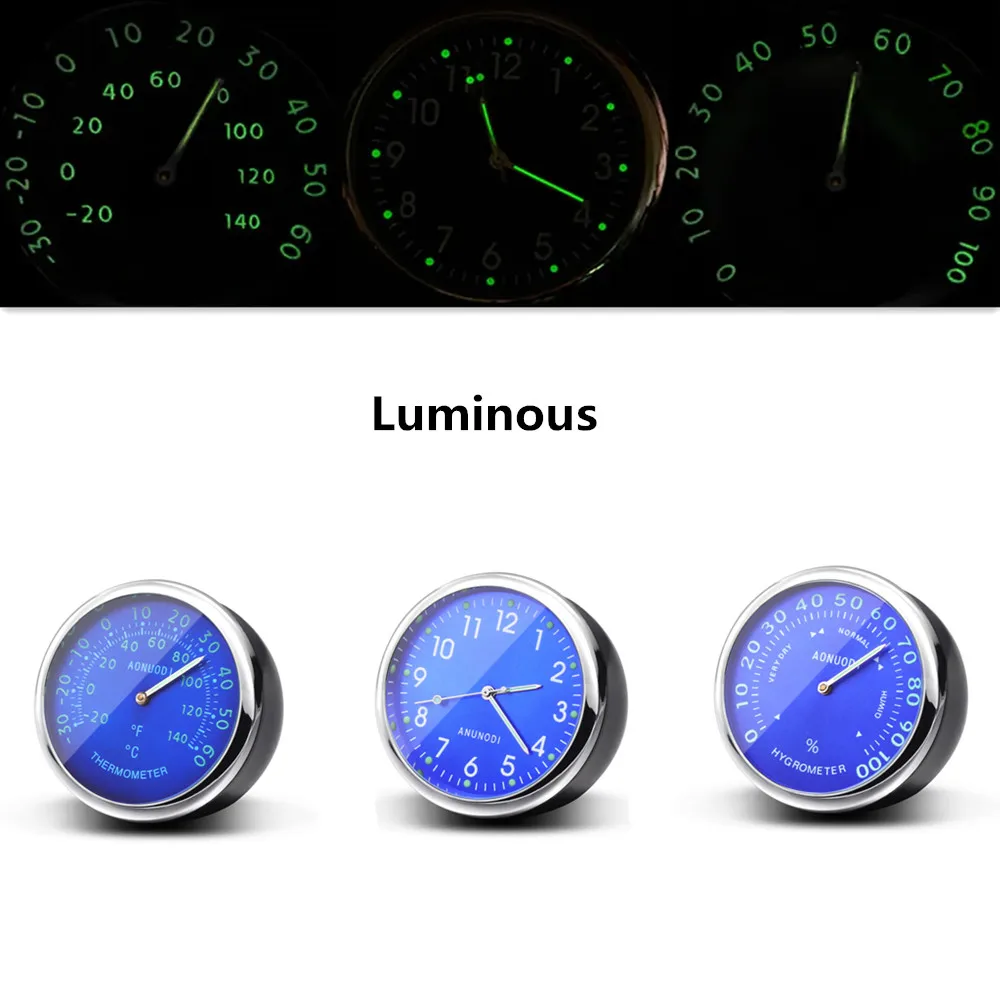 Removable Car Dashboard Panel Luminous Clocks + Thermometer + Hygrometer 3 In 1 Set Motorcycle Bike Boat Mini Watch Table Decor - Image 4