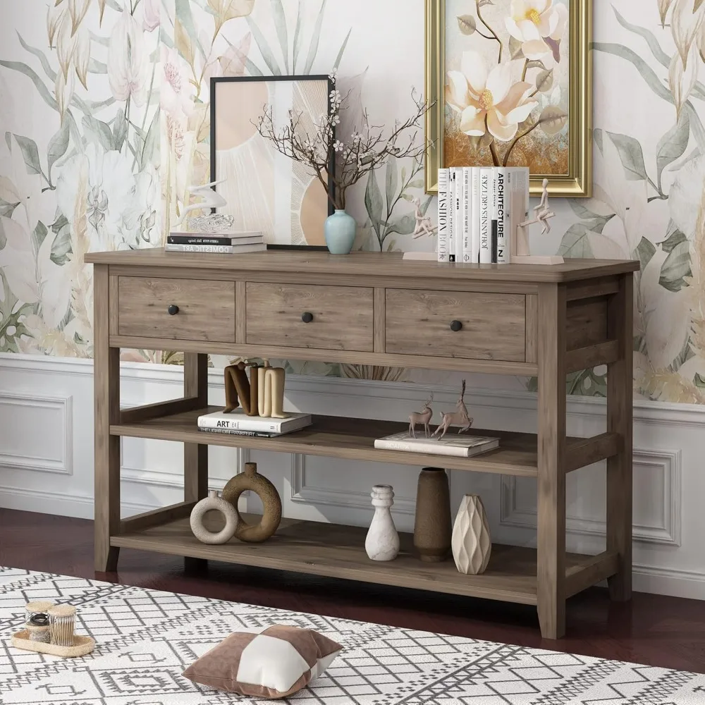 

Console Table Entryway Desk, Sofa Side Table with 3 Drawers 2 Bottom Storage Shelves, Vintage TV Stand for Hallway Living Room