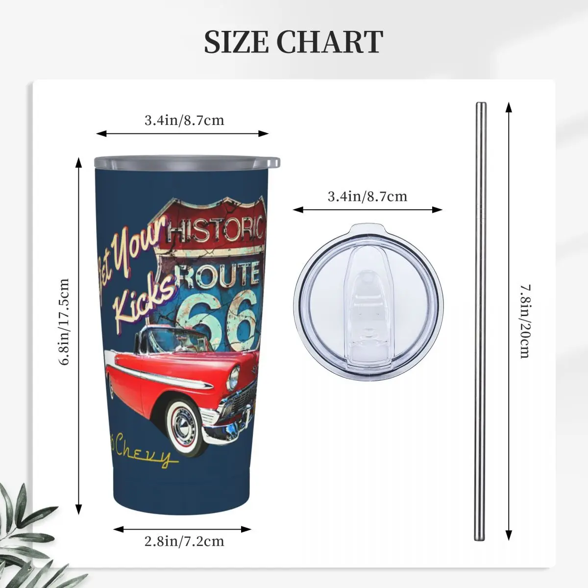 1956 Chevy-Bel Air Car Street Hot Rod Antique - Route 66 Stainless Steel Tumbler Vacuum Insulated Mugs