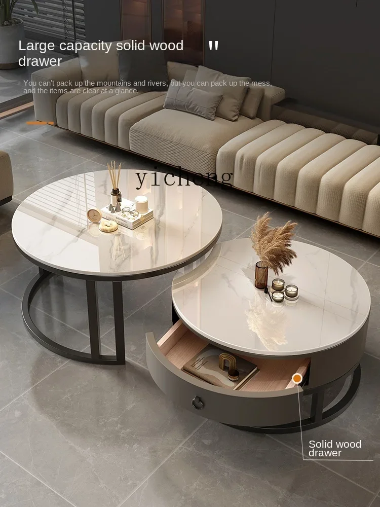 Yy Stone Plate Coffee Table Living Room Home Simple Modern Small Apartment round Tea Table