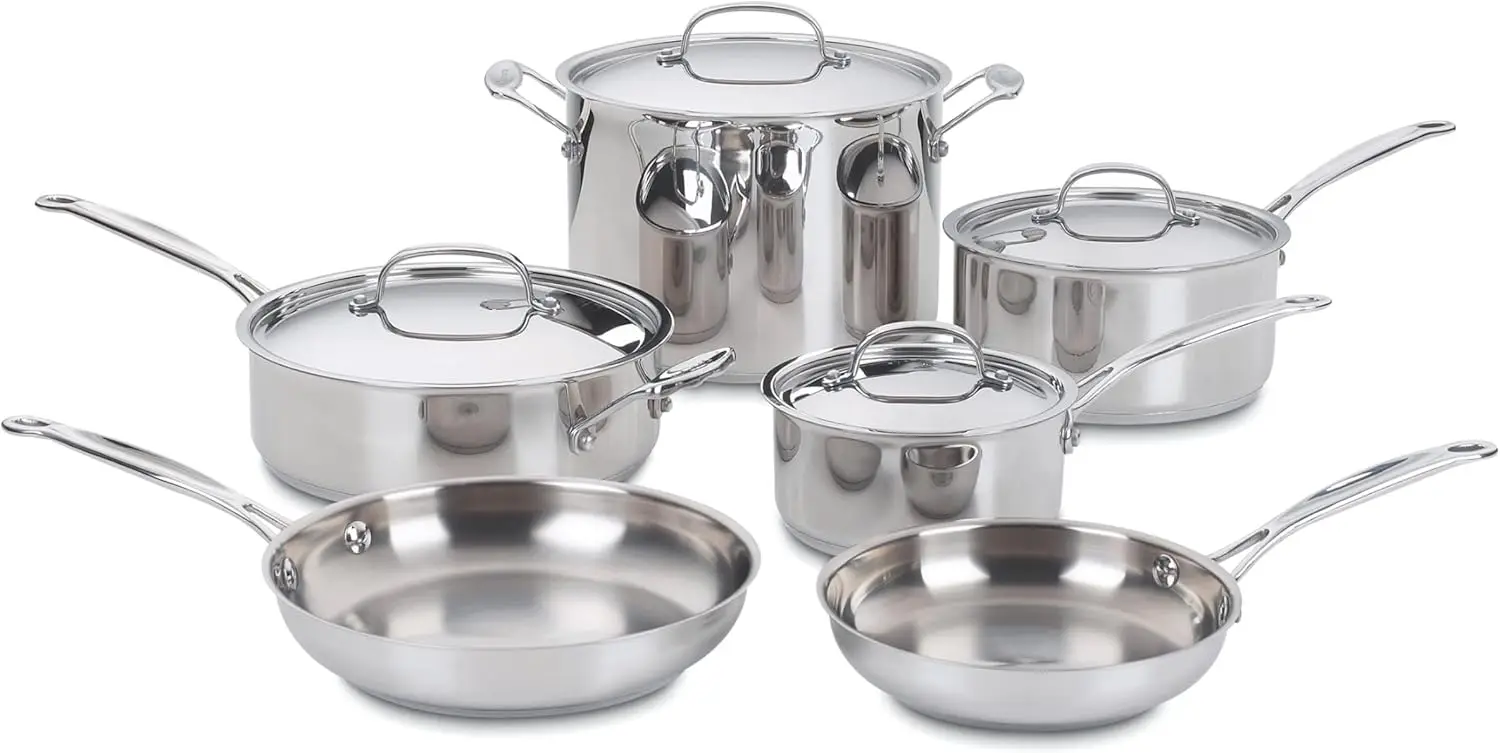 

10-Piece Stainless Steel Cookware Set with Even Heating and Cool Grip Handles